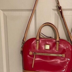 Dooney & Bourke Tan and Pink Satchel with Gold Hardware